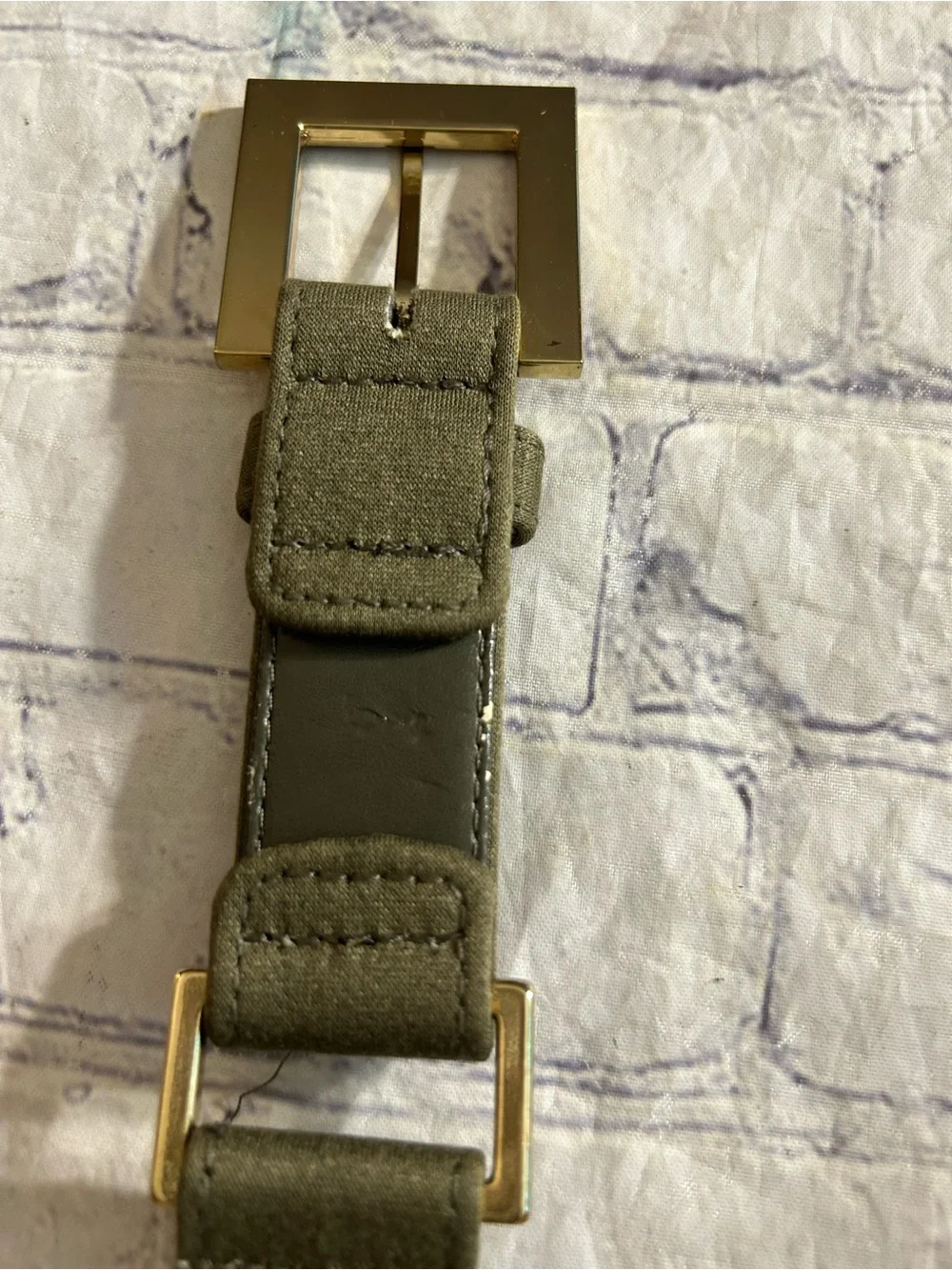 OLIVE GREEN WOVEN AND OLIVE GREEN WITH GOLD TONE HARDWARE (2) BELTS